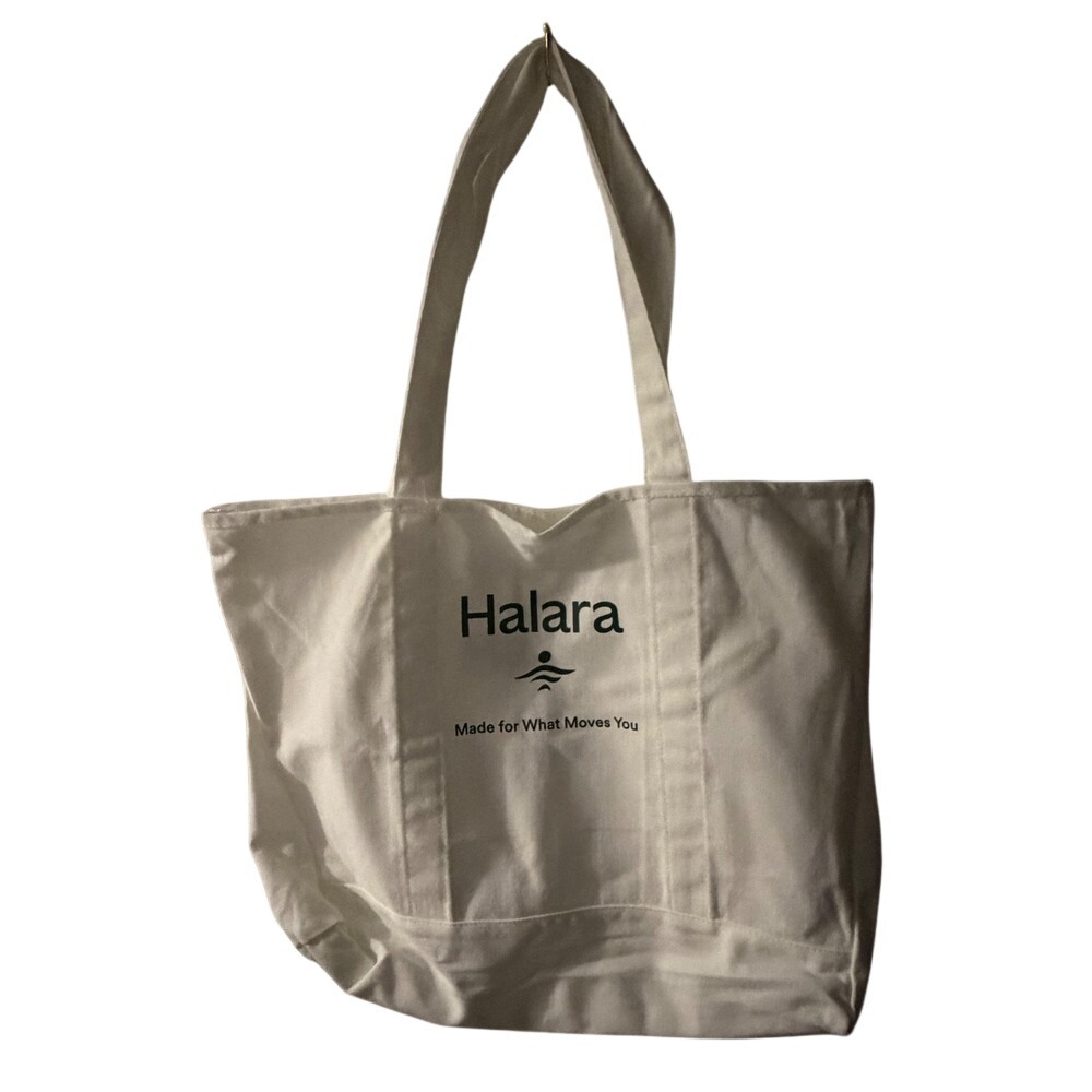 Halara White Canvas Tote Bag Logo Graphic Made for What Moves You Large Gym Bag